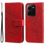 For vivo V25 5G/V25e 4G 7-petal Flowers Embossing Leather Phone Case(Red)
