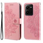 For vivo V25 5G/V25e 4G 7-petal Flowers Embossing Leather Phone Case(Rose Gold)