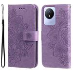 For vivo Y02 4G 7-petal Flowers Embossing Leather Phone Case(Light Purple)