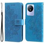 For vivo Y02 4G 7-petal Flowers Embossing Leather Phone Case(Blue)