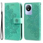For vivo Y02 4G 7-petal Flowers Embossing Leather Phone Case(Green)