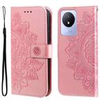 For vivo Y02 4G 7-petal Flowers Embossing Leather Phone Case(Rose Gold)