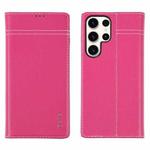 For Samsung Galaxy S23 Ultra 5G GEBEI Top-grain Horizontal Flip Leather Phone Case(Rose Red)