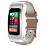 K60 1.08 inch Leather Band Earphone Detachable Life Waterproof Smart Watch Support Bluetooth Call(Brown Silver)