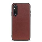 For Sony Xperia 1 V Lambskin Texture Genuine Leather Phone Case(Brown)