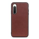 For Sony Xperia 10 V Lambskin Texture Genuine Leather Phone Case(Brown)