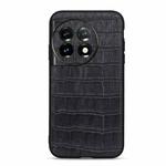 For OnePlus 11 5G Accurate Hole Crocodile Texture Genuine Leather Phone Case(Black)