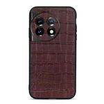 For OnePlus 11 5G Accurate Hole Crocodile Texture Genuine Leather Phone Case(Brown)