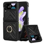 For Samsung Galaxy Z Flip4 V-shaped Folding Protective Phone Case with Rotating Ring(Black)