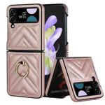 For Samsung Galaxy Z Flip4 V-shaped Folding Protective Phone Case with Rotating Ring(Rose Gold)