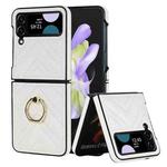 For Samsung Galaxy Z Flip4 V-shaped Folding Protective Phone Case with Rotating Ring(White)