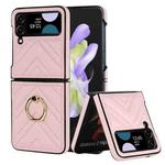 For Samsung Galaxy Z Flip4 V-shaped Folding Protective Phone Case with Rotating Ring(Pink)