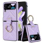 For Samsung Galaxy Z Flip4 V-shaped Folding Protective Phone Case with Folding Ring(Purple)