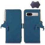 For Google Pixel 7a Genuine Leather Magnetic RFID Leather Phone Case(Blue)