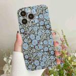 For iPhone 14 Pro Max Water Sticker Flower Pattern PC Phone Case(Blue Flower)