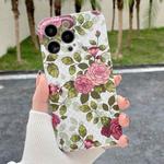 For iPhone 14 Water Sticker Flower Pattern PC Phone Case(White Backgroud Pink Rose)