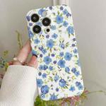 For iPhone 13 Pro Max Water Sticker Flower Pattern PC Phone Case(White Backgroud Blue Flower)