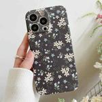 For iPhone 13 Pro Water Sticker Flower Pattern PC Phone Case(Black Backgroud White Flower)