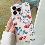 For iPhone 12 Pro Water Sticker Flower Pattern PC Phone Case(Cherry)