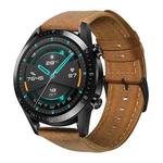 For Huawei Watch GT 2 46mm Oil Wax Genuine Leather Watch Band(Yellow Brown)