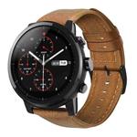 For Amazfit 2 Stratos Oil Wax Genuine Leather Watch Band(Yellow Brown)