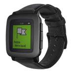 For Pebble Time Oil Wax Genuine Leather Watch Band(Black)