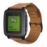 For Pebble Time Oil Wax Genuine Leather Watch Band(Yellow Brown)