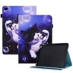 Colored Drawing Stitching Elastic Band Leather Smart Tablet Case For iPad 9 / 8 / 6 / 5(Bubble Cat)