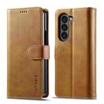 For Samsung Galaxy Z Fold5 5G LC.IMEEKE Calf Texture Leather Phone Case(Brown)