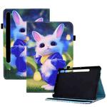 For Samsung Galaxy Tab S7 / S8 Colored Drawing Stitching Elastic Band Leather Smart Tablet Case(Cute Rabbit)