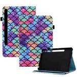 For Samsung Galaxy Tab S7 / S8 Colored Drawing Stitching Elastic Band Leather Smart Tablet Case(Wavy Pattern)