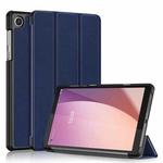 For Lenovo M8 4th GenTB-300FU Custer Pure Color 3-Fold Holder Leather Tablet Case(Dark Blue)