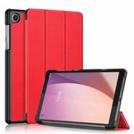 For Lenovo M8 4th GenTB-300FU Custer Pure Color 3-Fold Holder Leather Tablet Case(Red)
