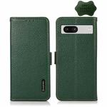 For Google Pixel 7A KHAZNEH Side-Magnetic Litchi Genuine Leather RFID Phone Case(Green)