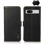 For Google Pixel 7A KHAZNEH Side-Magnetic Litchi Genuine Leather RFID Phone Case(Black)