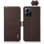 For Xiaomi Redmi Note 12 4G Global KHAZNEH Side-Magnetic Litchi Genuine Leather RFID Phone Case(Brown)