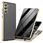 For Samsung Galaxy S23+ 5G Privacy Full Cover Magnetic Metal Tempered Glass Phone Case(Gold)