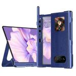 For Huawei Mate Xs 2 integrated Cross Pattern Electroplating All-inclusive Phone Case with Stand(Blue)