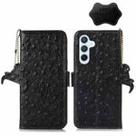 For Samsung Galaxy A14 5G / A14 4G Ostrich Pattern Genuine Leather RFID Phone Case(Black)