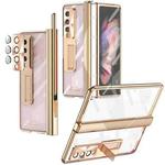 For Samsung Galaxy Z Fold4 5G Magnetic Hinges Plating Phone Case with Holder(Champagne Gold)