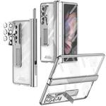 For Samsung Galaxy Z Fold4 5G Magnetic Hinges Plating Phone Case with Holder(Silver)