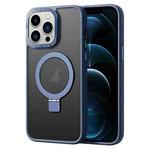 For iPhone 12 Pro Max Skin Feel MagSafe Magnetic Holder Phone Case(Dark Blue)