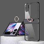 For OPPO Find N2 Flip Electroplating Frame Transparent Phone Case with Ring(Black)
