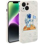 For iPhone 14 Astronaut Pattern Silicone Straight Edge Phone Case(Planet Landing-White)