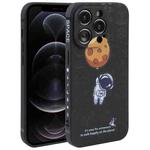 For iPhone 12 Pro Max Astronaut Pattern Silicone Straight Edge Phone Case(Planet Landing-Black)