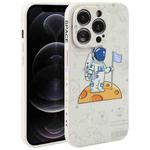 For iPhone 12 Pro Max Astronaut Pattern Silicone Straight Edge Phone Case(Planet Landing-White)