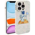 For iPhone 11 Astronaut Pattern Silicone Straight Edge Phone Case(Planet Landing-White)