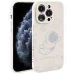 For iPhone 11 Pro Max Astronaut Pattern Silicone Straight Edge Phone Case(Flying Astronaut-White)