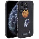 For iPhone 11 Pro Max Astronaut Pattern Silicone Straight Edge Phone Case(Planet Landing-Black)