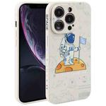 For iPhone XR Astronaut Pattern Silicone Straight Edge Phone Case(Planet Landing-White)